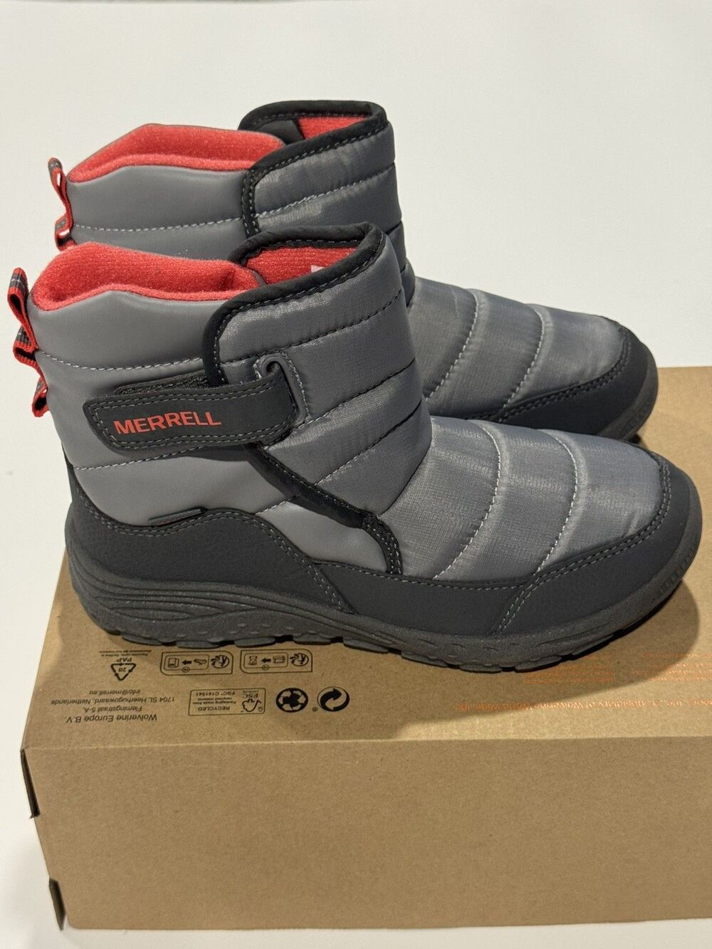 Merrell Big Kids 3 Polar Puffer Winter Snow Boots Grey Lite Insulated Hook Loop